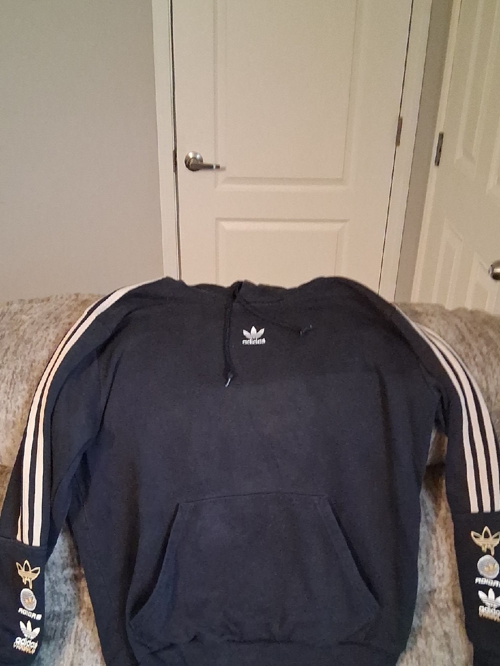adidas Black Hoodie with White 3-Stripes and Sleeve Logos